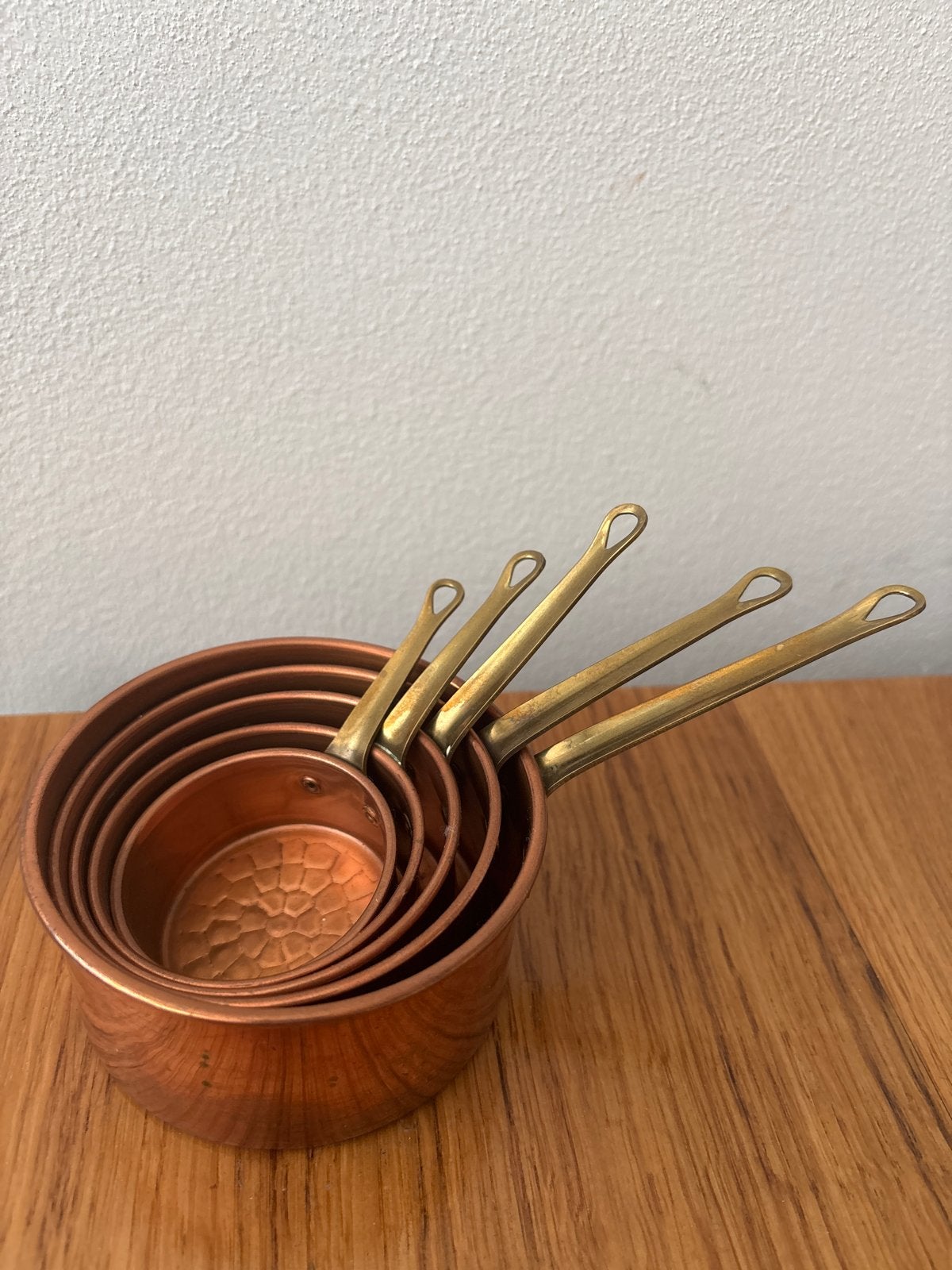 Set van 5 koperen pannetjes, Huis en Inrichting, Keuken | Potten en Pannen, Stapelbaar, Verzenden, Pannenset, Koper