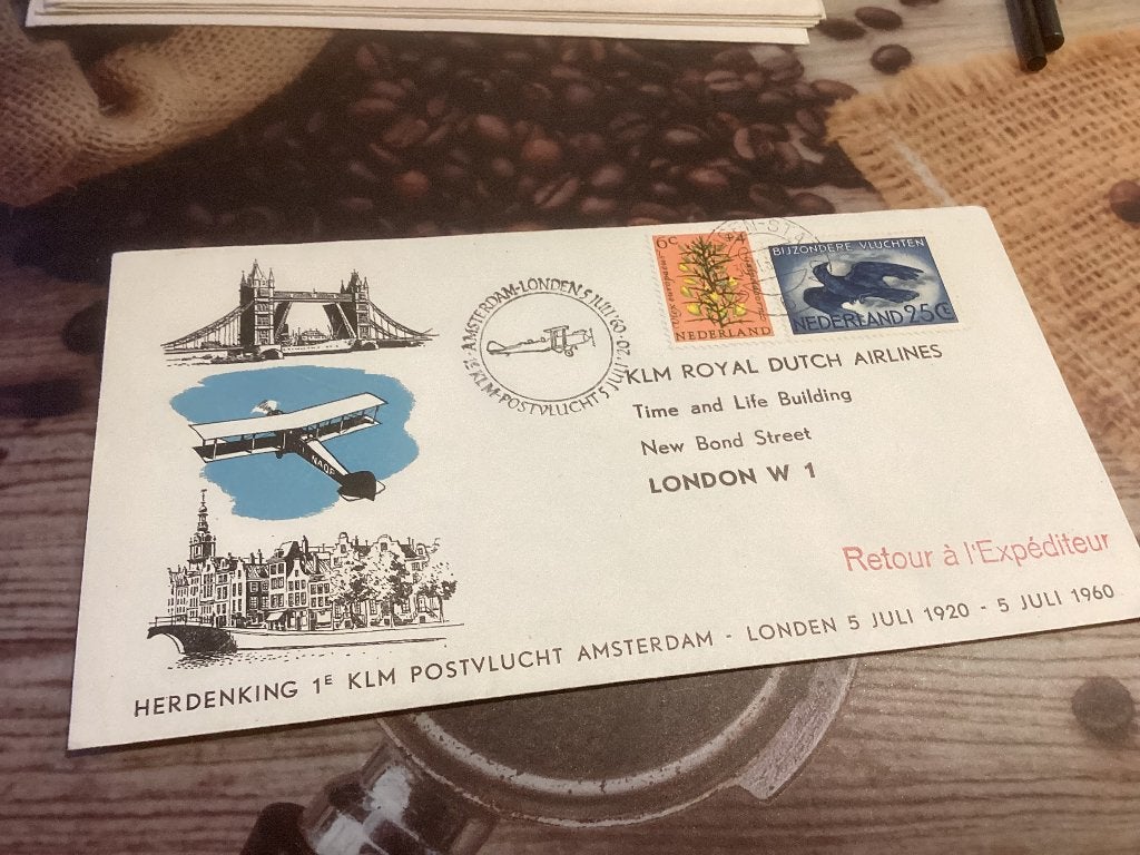 No4142 KLM Amsterdam London 30-6-1960 Nederland jaargan, Postzegels en Munten, Ophalen of Verzenden, Onbeschreven, Nederland