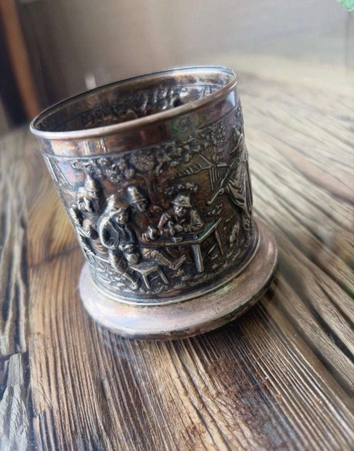 Antieke Zilveren Beker met Gedetailleerde Scènes, Antiek en Kunst, Ophalen of Verzenden, Zilver