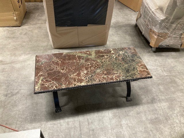 salontafel marmeren blad poten smeedijzer brocante ,, 100 tot 150 cm, Zo goed als nieuw, 50 tot 100 cm, Ophalen of Verzenden