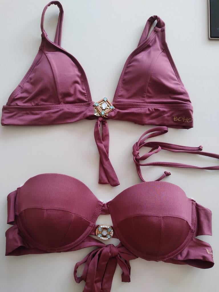 2x Boho Bikini Bovenstuk Aubergine Maat L, Ophalen, Paars, Zo goed als nieuw, Boho