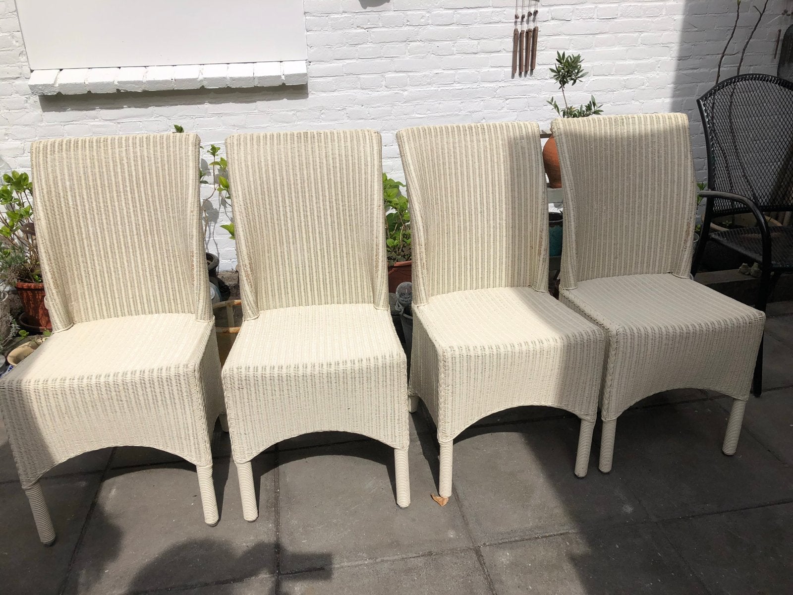 Lloyd Loom stoelen creme vier stuks, Ophalen, Gebruikt, Wit, Riet of Rotan