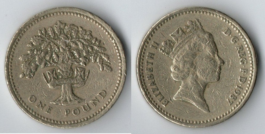 Britse One Pound munt 1987 - Eikenboom design, Verzenden, Overige landen, Losse munt