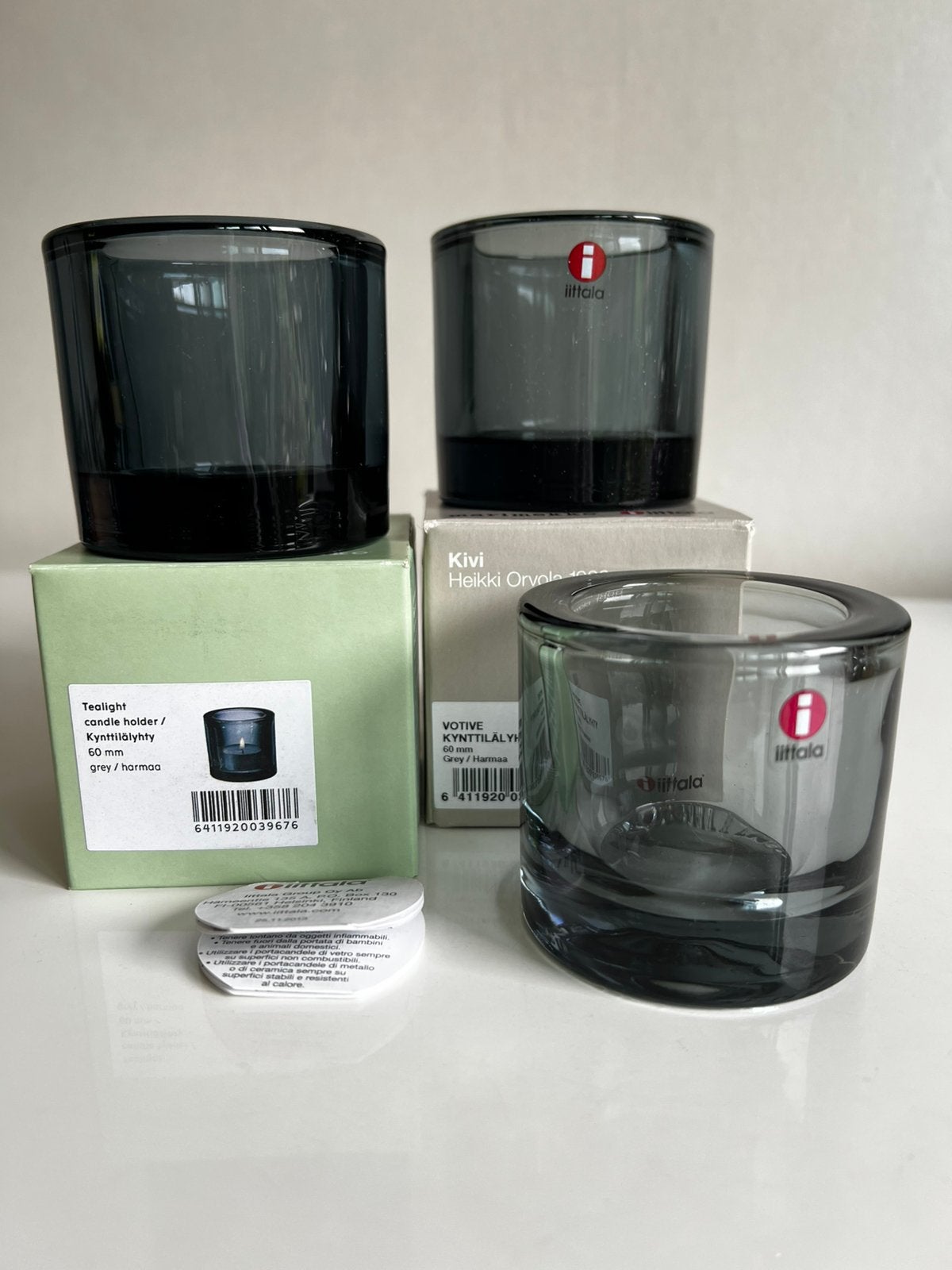 3 Iittala KIVI Marimekko Waxinelichthouder~Grey Grijs, Waxinelichthouder, Nieuw, Ophalen of Verzenden, Glas