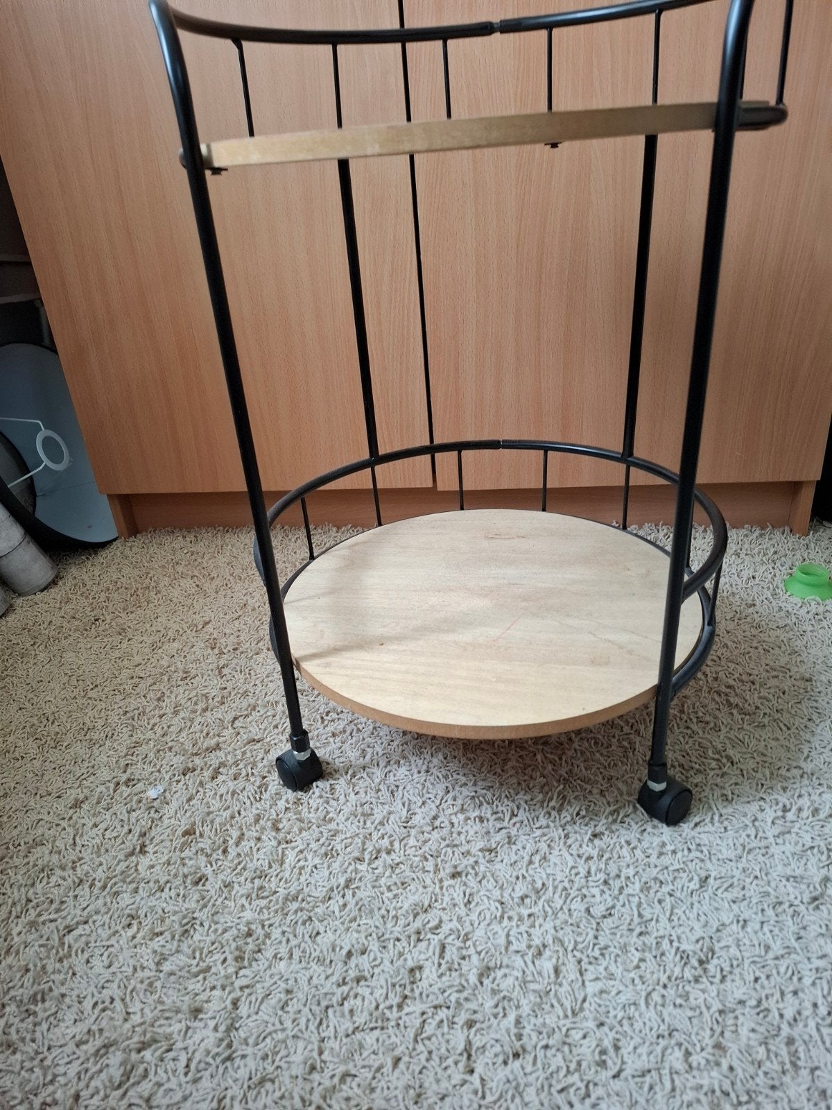 Vintage serveerwagen/bijzettafel op wielen, Ophalen, Minder dan 55 cm, Gebruikt, Rond