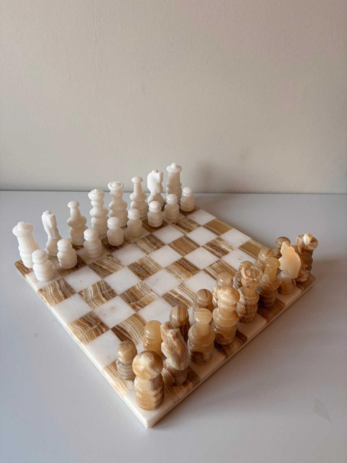 Vintage marmeren onyx schaakspel, Een of twee spelers, Ophalen of Verzenden, Gebruikt