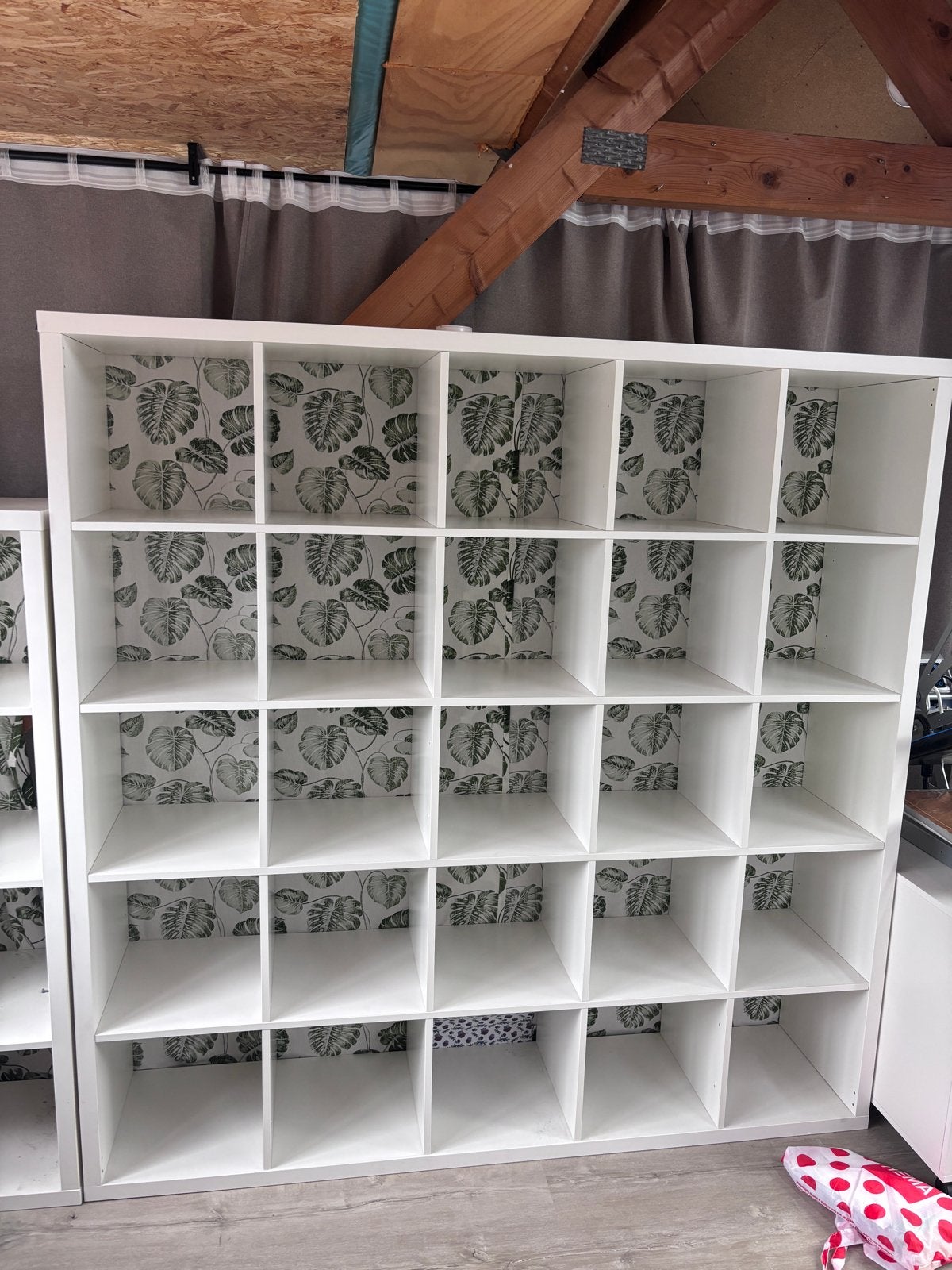 IKEA Kallax 5x5 wit met doek (Monstera print), Ophalen, Met plank(en), Gebruikt, 150 tot 200 cm