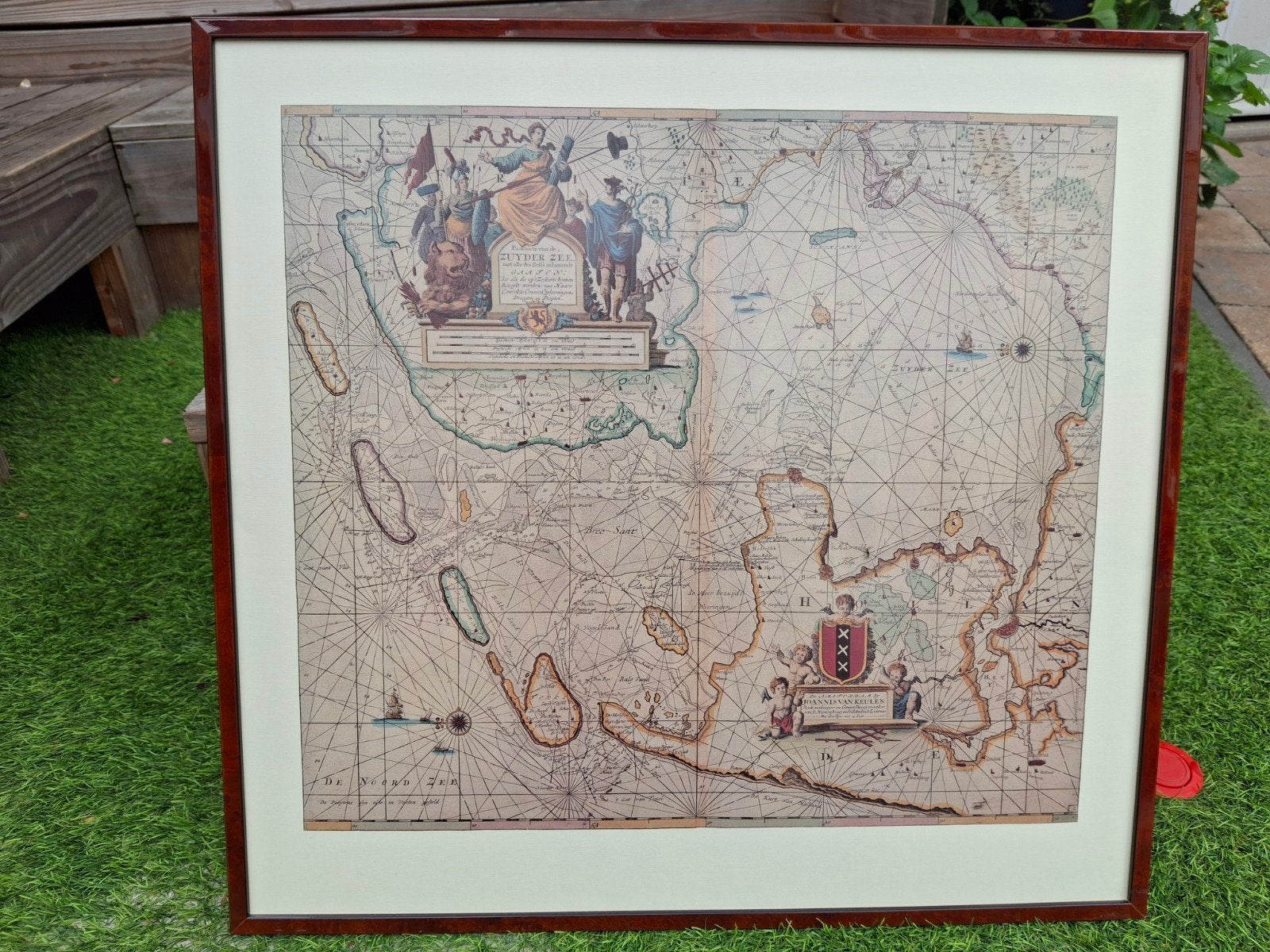 Ingelijste historische kaart Zuiderzee, 64x68 cm, Ophalen
