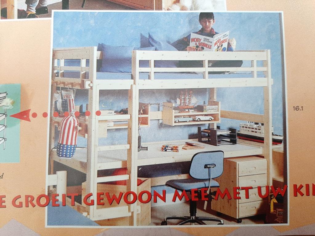 Lifetime Stapelbed met bureau en matras, Ophalen, Eenpersoons, 90 cm, Stapelbed