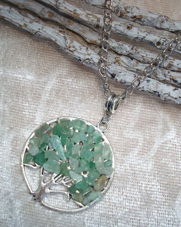 Ketting met hanger Levensboom van groene aventurijn, Info.adorabeads@gmail.com, Want 18 Hoogvliet, Adorabeads, Nieuw