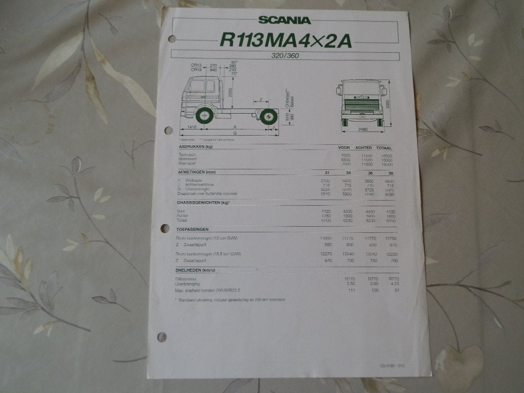 Scania R 113  MA techn spec 1990, Verzenden, Zo goed als nieuw, Overige merken