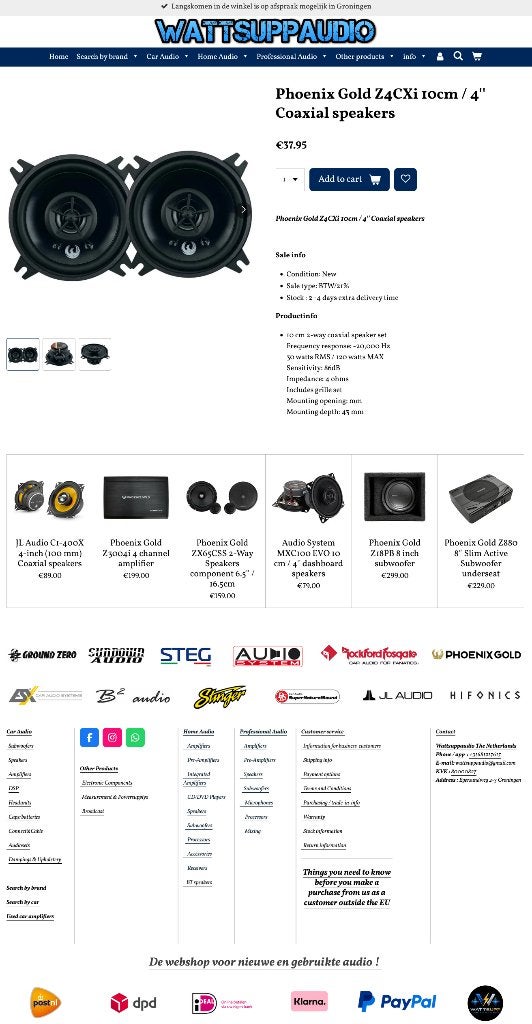 Phoenix Gold Z4CXi 10cm / 4'' Coaxial speakers / Auto, Hifi-Focus, Aalsmeerderweg 173 1432 CL, Aalsmeer, Nieuw, Ophalen of Verzenden