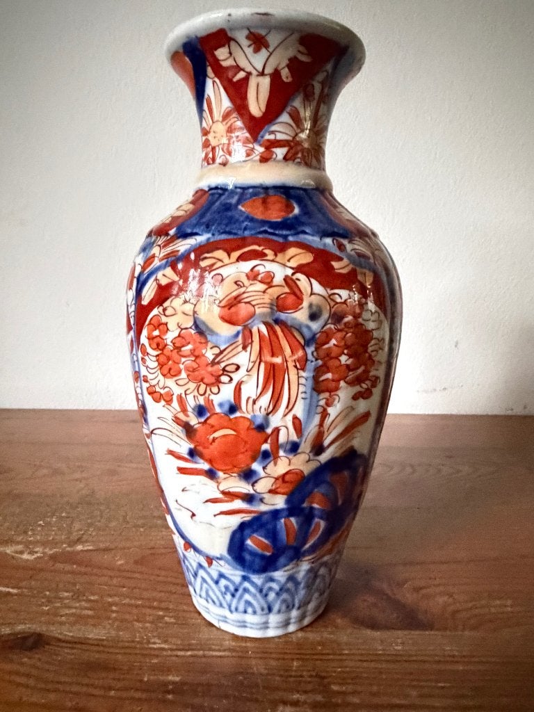Vaas - Antieke Japanse Imari Vaas – Rood Blauw Porselein, Ophalen of Verzenden