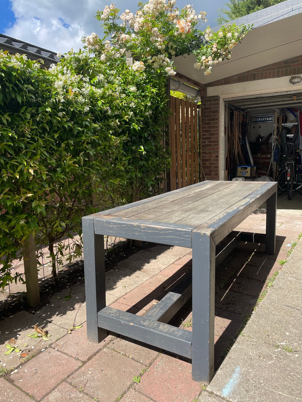 Hardhouten Buitentafel - 210x76x76 cm, Ophalen, Gebruikt, Rechthoekig, Hout