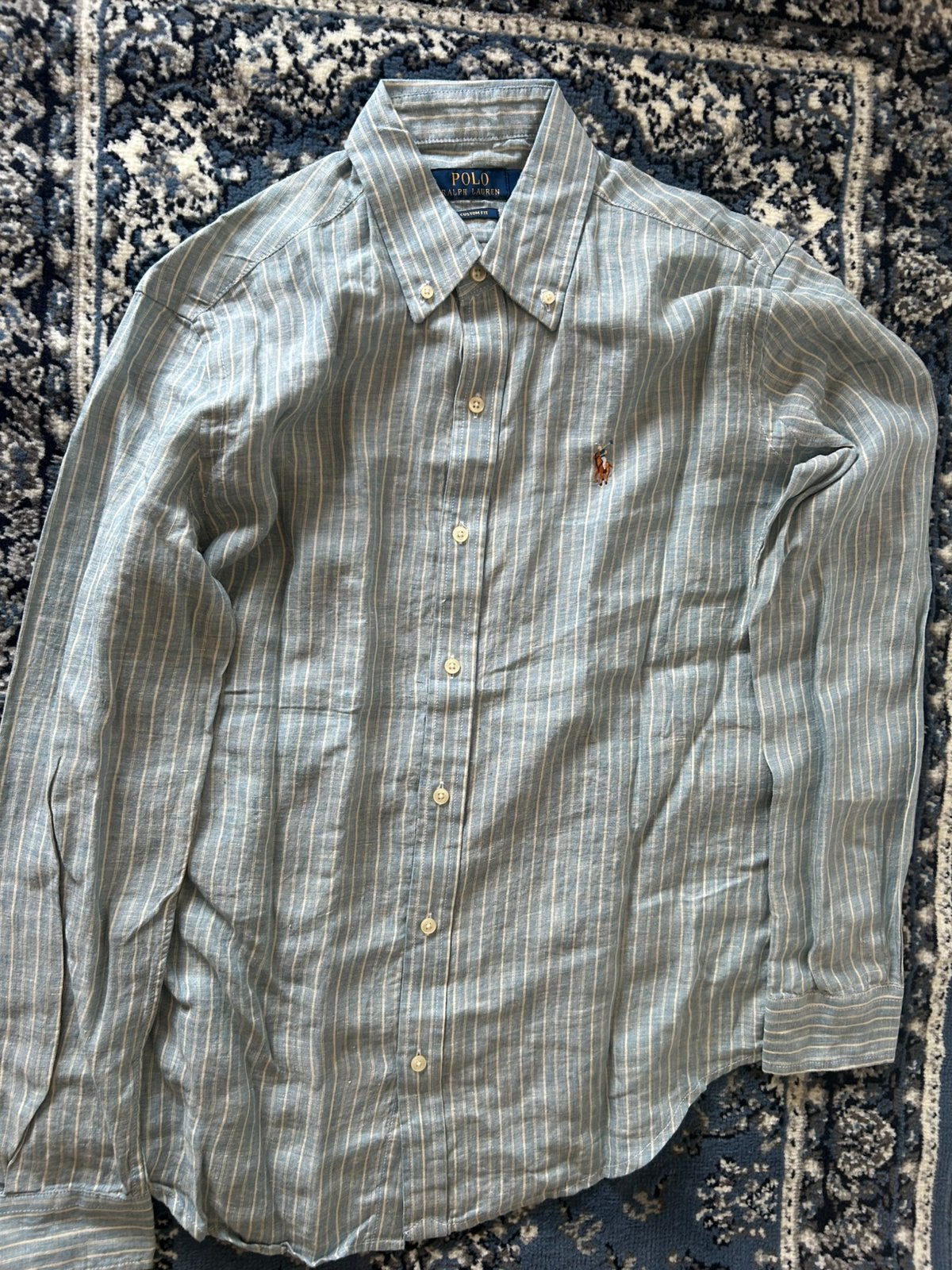 Ralph lauren linnen blouse gestreept lichtblauw maat M