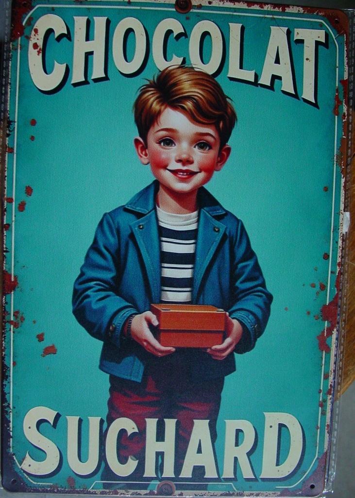 SUCHARD CHOCOLADE REKLAME -METAAL-, Ophalen of Verzenden, Gebruikt, Reclamebord