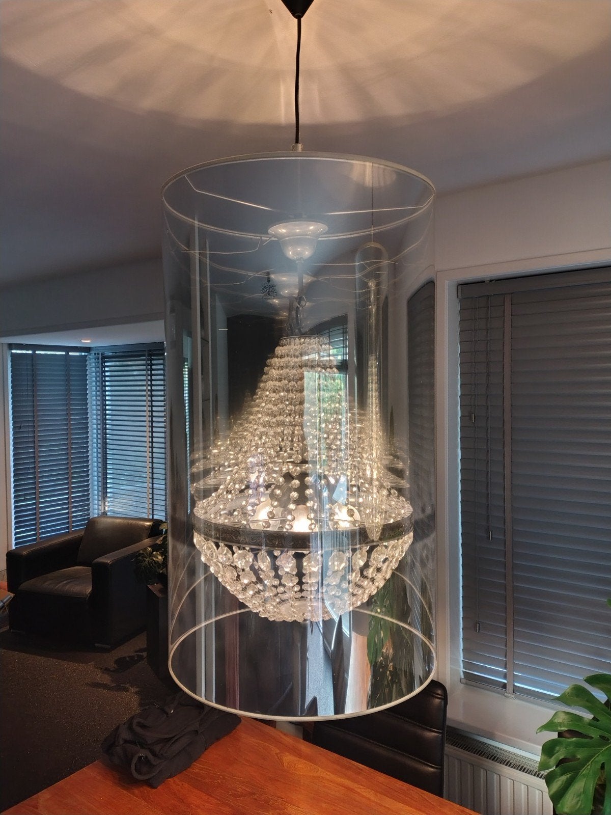 MOOOI hanglamp met spiegelende buitenkant en kristall, Ophalen, Gebruikt, E27 (groot), Glas