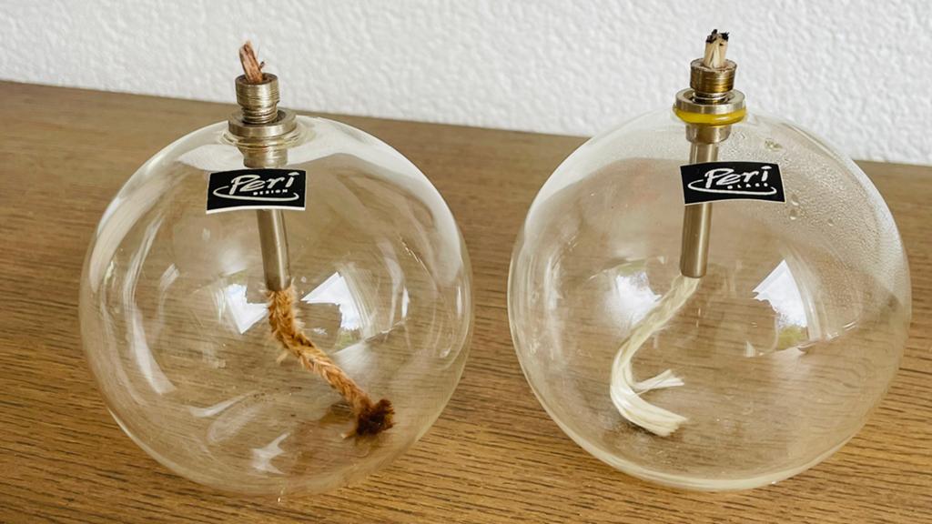 2x Olielampjes Peri Design - Ø 9 cm, Ophalen of Verzenden, Gebruikt, Wit, Glas