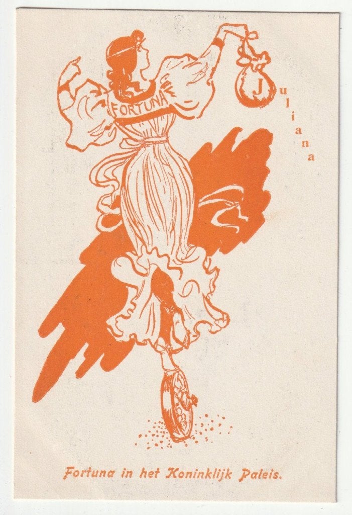 Fortuna in het koninklijk paleis ansicht Juliana 1909, Verzamelen, Koninklijk Huis en Royalty, Gebruikt, Verzenden, Kaart, Foto of Prent