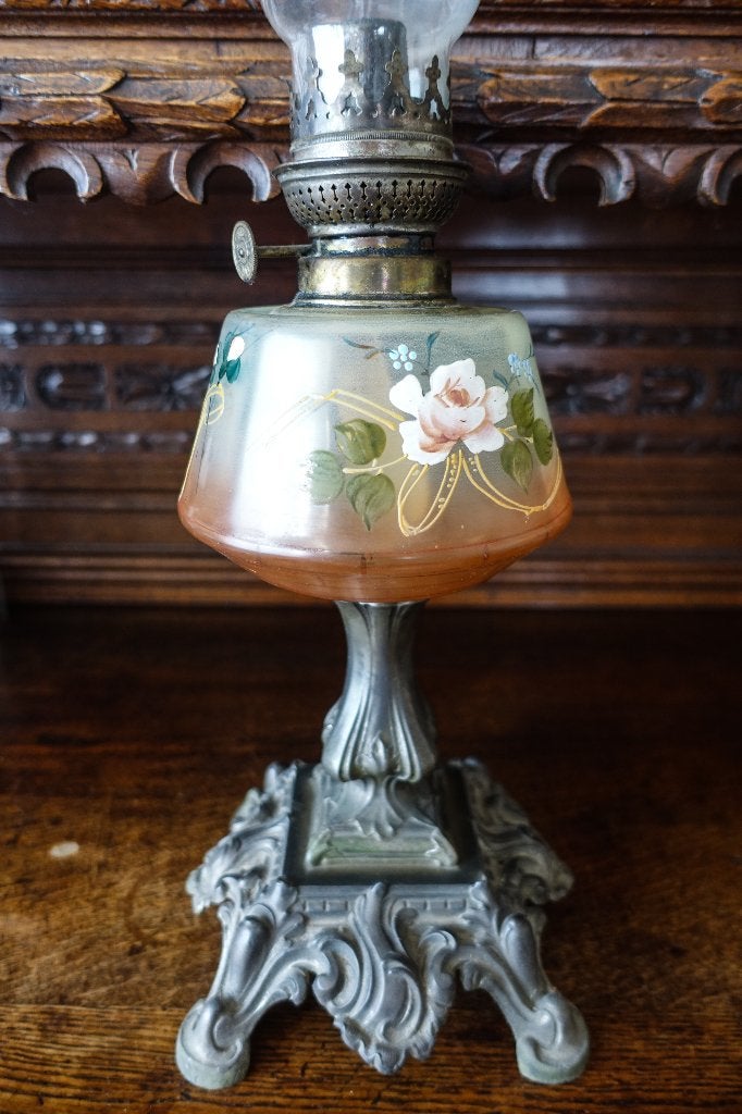 mooie klassieke super grote antieke olielamp met rozen, Ophalen