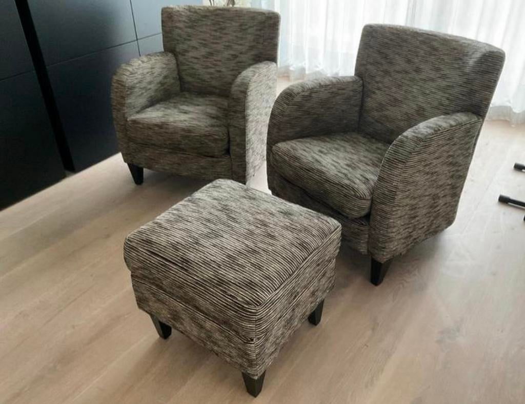 Fauteuils met hocker beige - zwart van Bench model Momo, Huis en Inrichting, Fauteuils, Diverse stijlen, 75 tot 100 cm, Ophalen of Verzenden