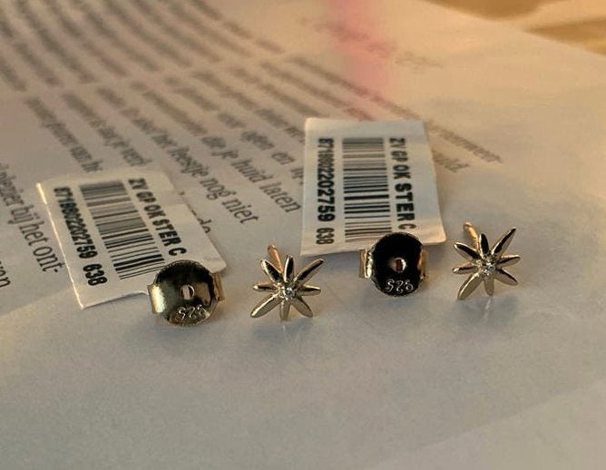 Lucardi 925 Sterling Zilver Verguld Ster Studs Piercings, Verzenden, Nieuw, Knopjes of Stekers, Goud
