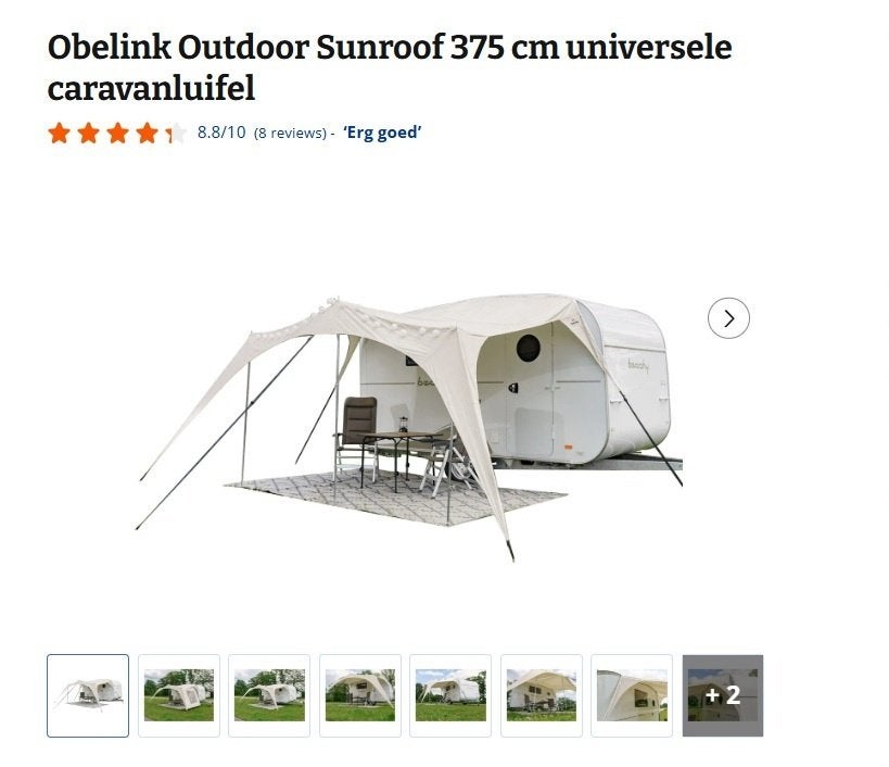 Obelink Outdoor Sunroof 375 caravanluifel met staanders, Caravans en Kamperen, Caravan accessoires, Ophalen, Zo goed als nieuw