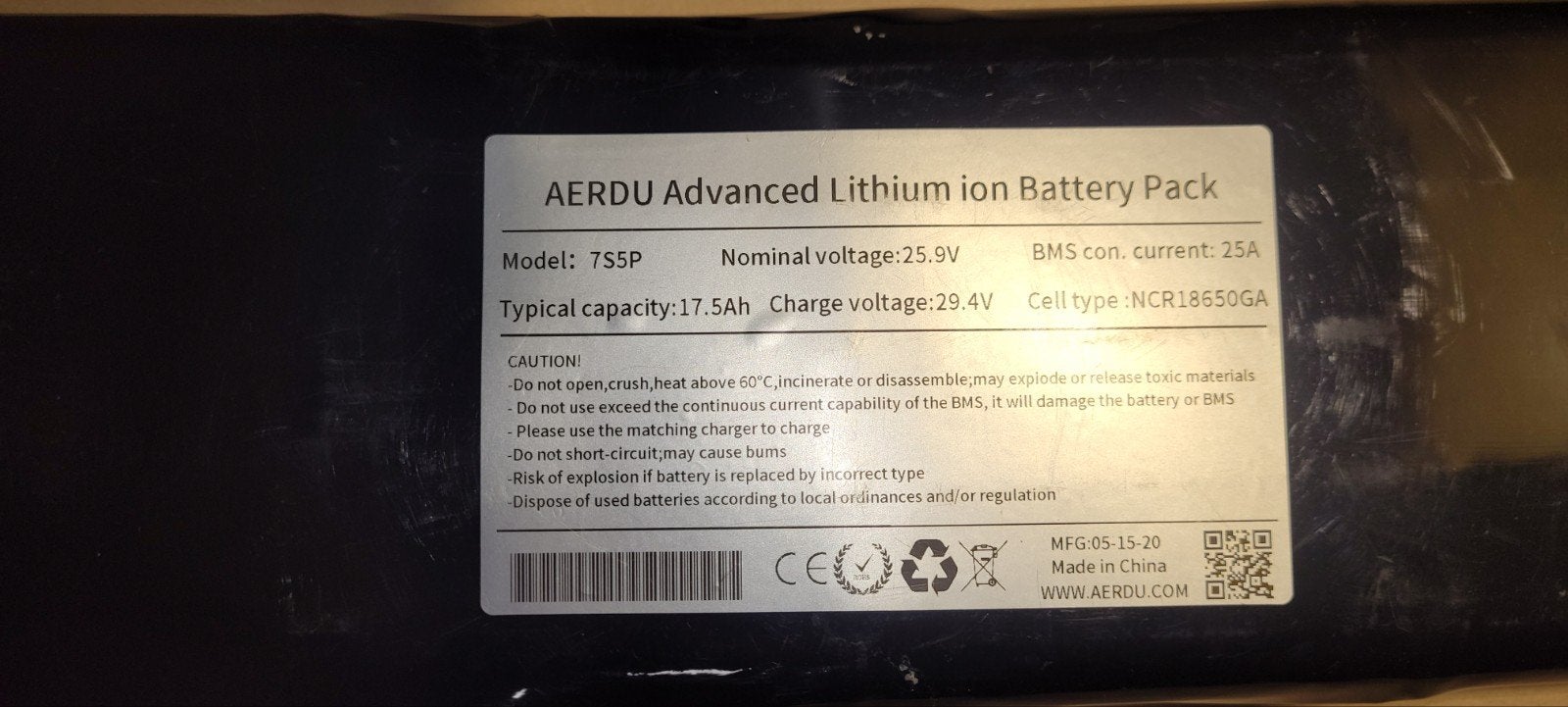 AERDU Lithium-ion Accupack 25.9V 17.5Ah, Ophalen of Verzenden, Gebruikt