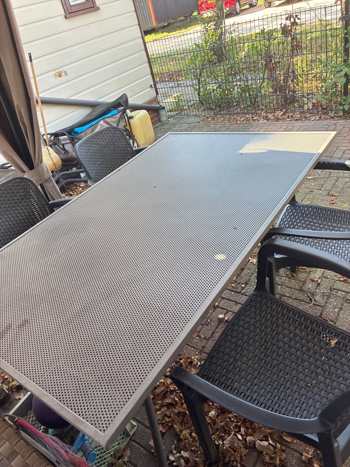 Tuinset: Rechthoekige tafel met 4 stoelen, Ophalen, Gebruikt, Rechthoekig, Metaal