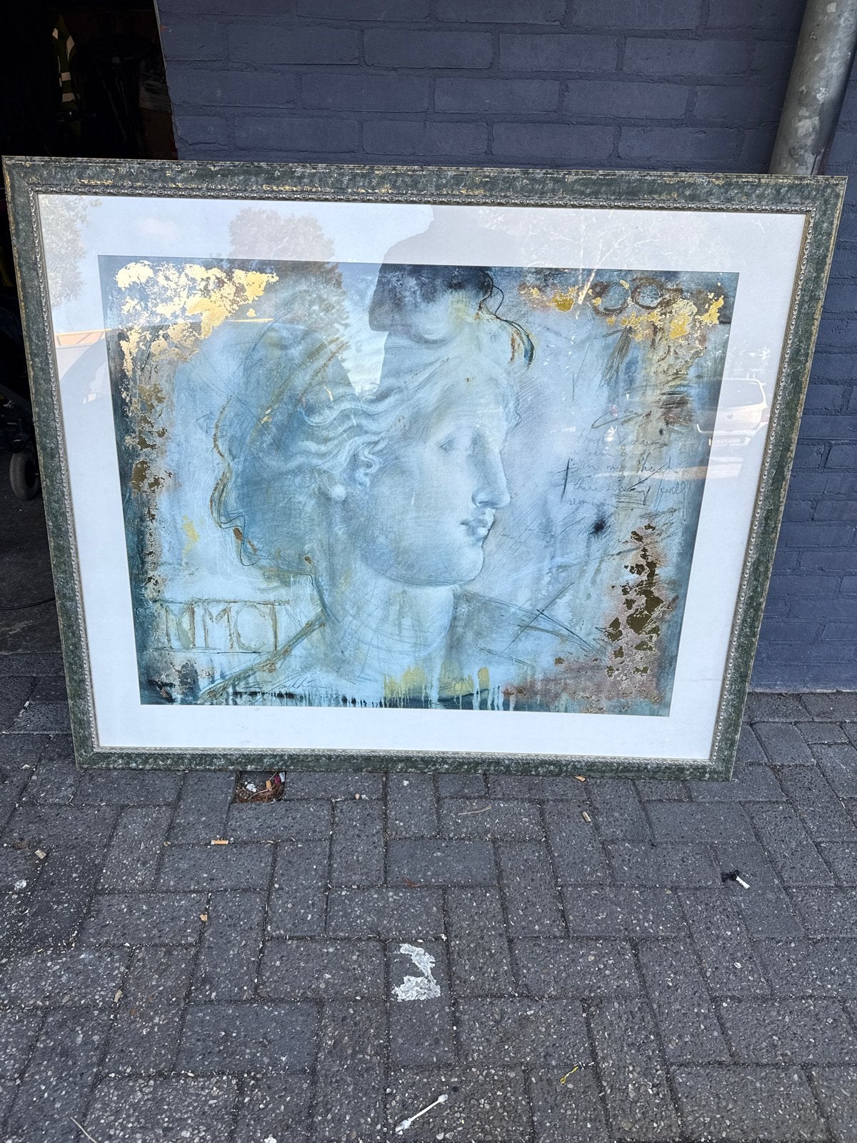 Groot ingelijst kunstwerk: Athena Grieks Hoofd, Antiek en Kunst, Doek, Portret of Personen, Ophalen of Verzenden, Klassiek
