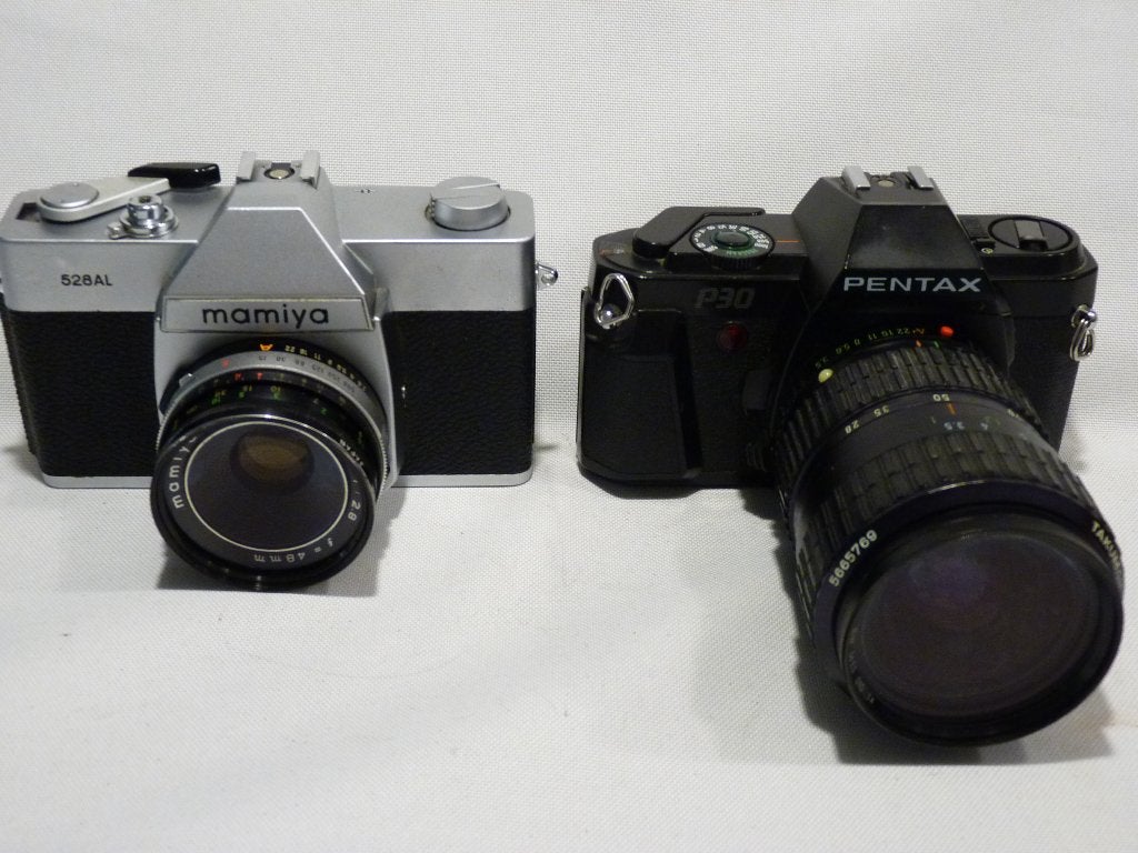 Mamiya 528AL, Mamiya 2.8/48, Pentax P 30,Takumar -A 28-80mm, Ophalen of Verzenden, Gebruikt, Spiegelreflex, Pentax