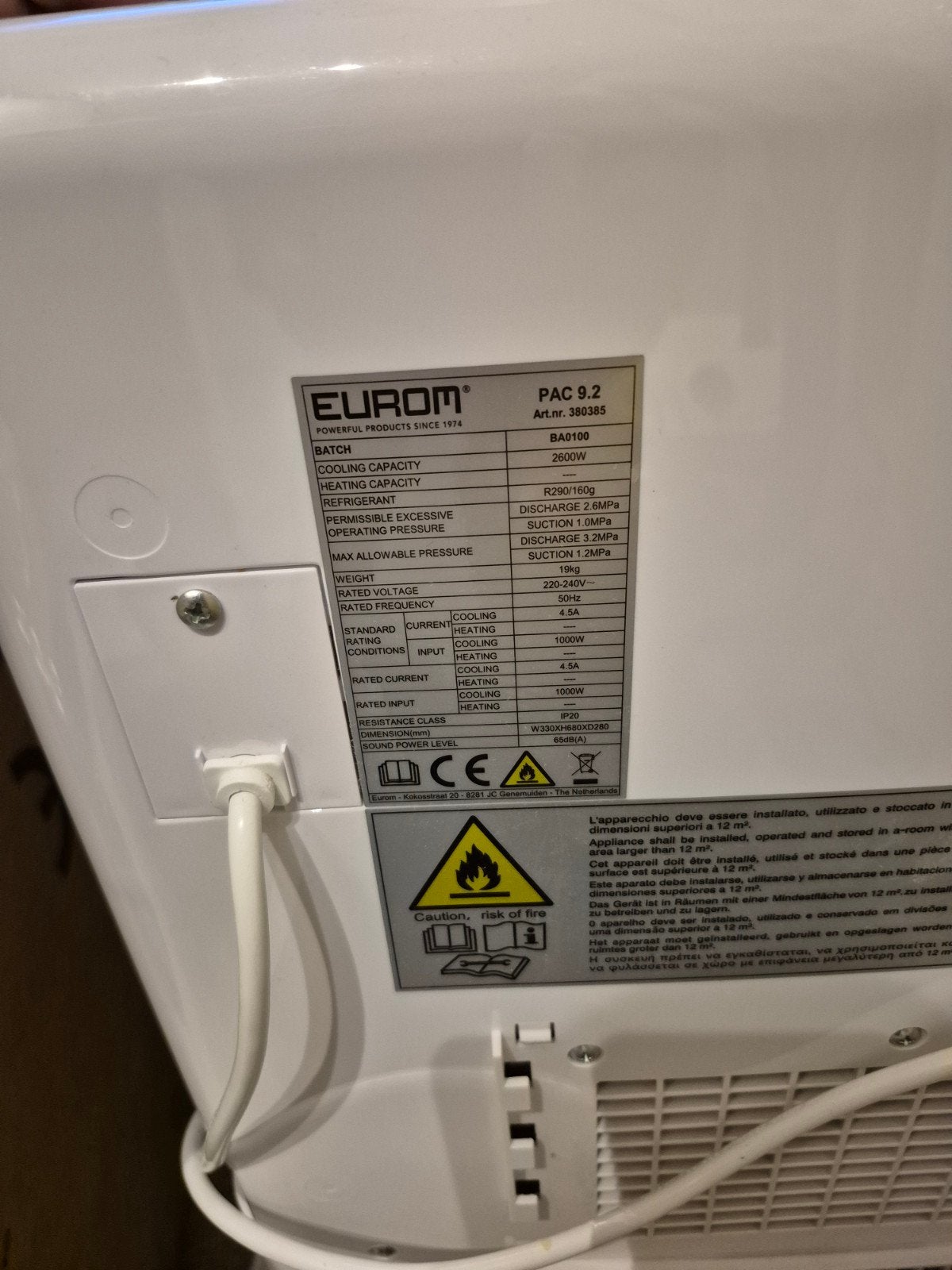 Eurom PAC 9.2 Mobiele Airco - Krachtige Koeling, Ophalen