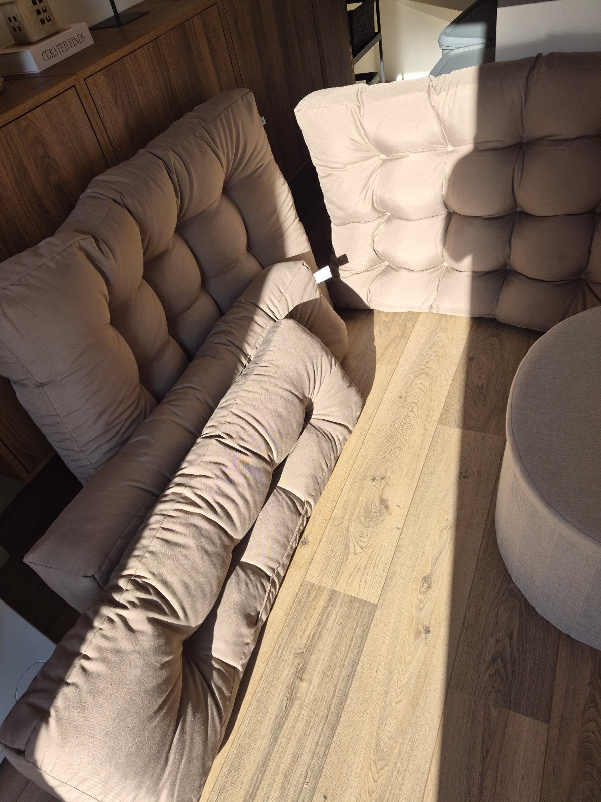 Comfortabele palletbank kussens - Beige, Ophalen, Palletkussen, Beige, Zo goed als nieuw