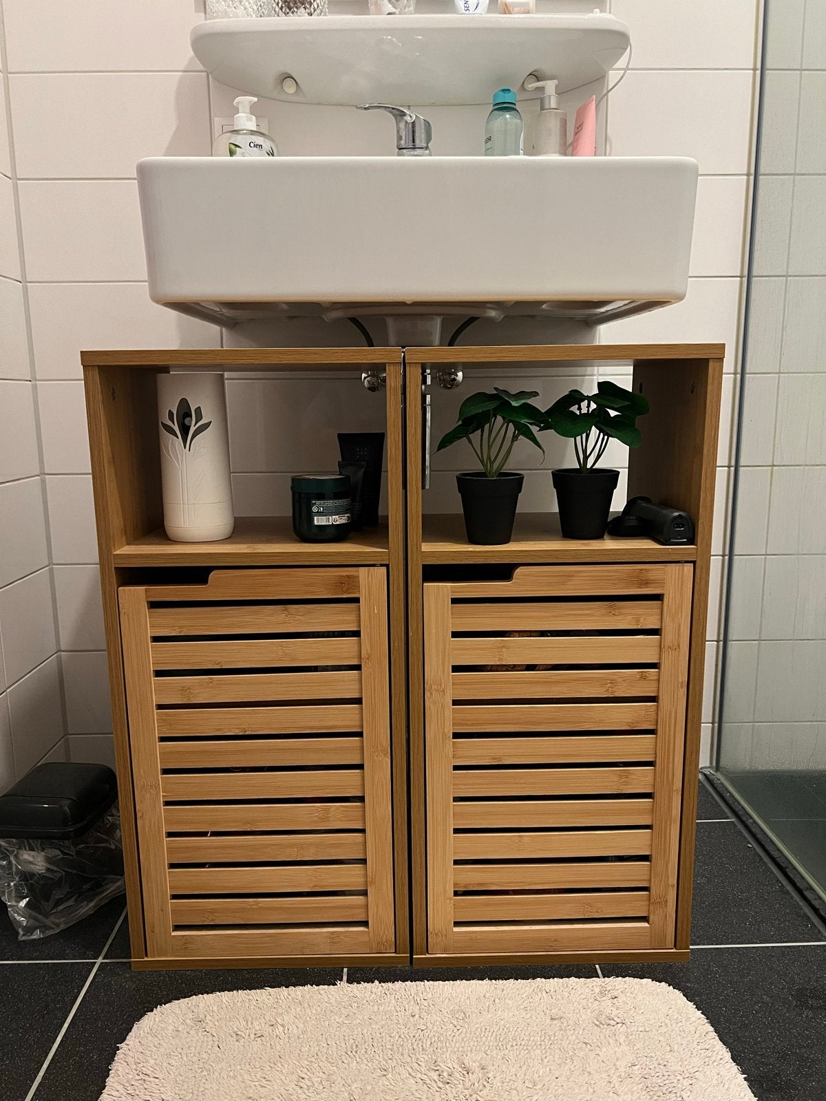 2x Bamboe badkamerkast onder wastafel, 72cm hoog, Huis en Inrichting, Badkamer | Badkamermeubels, Ophalen, Minder dan 50 cm, Gebruikt