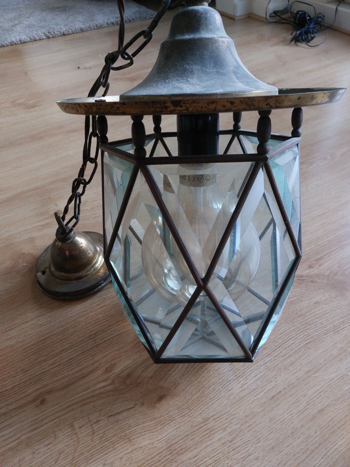 Amsterdamse School hanglamp met facetgeslepen glas, Antiek en Kunst, Ophalen of Verzenden