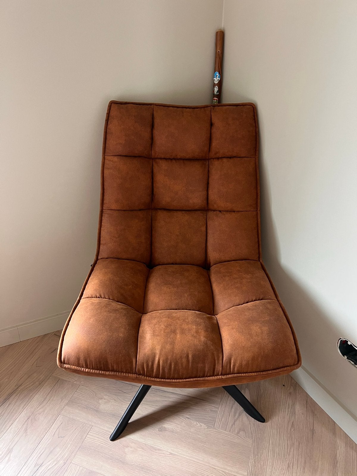 Woonexpress WOOOD Fauteuil Jouke cognac leerlook draaibaar, Ophalen, Kunststof, 75 tot 100 cm, Zo goed als nieuw