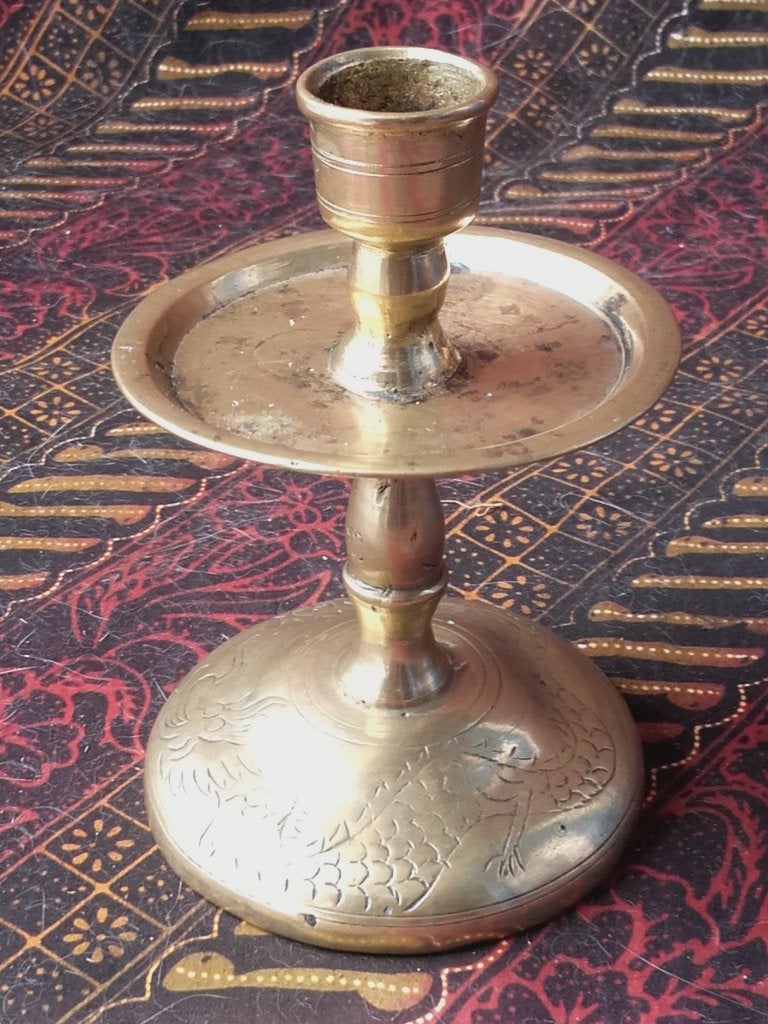 Mooie zware antieke Oosterse kandelaar met een draak 12,2 cm, Antiek en Kunst, Ophalen of Verzenden, Koper of Brons