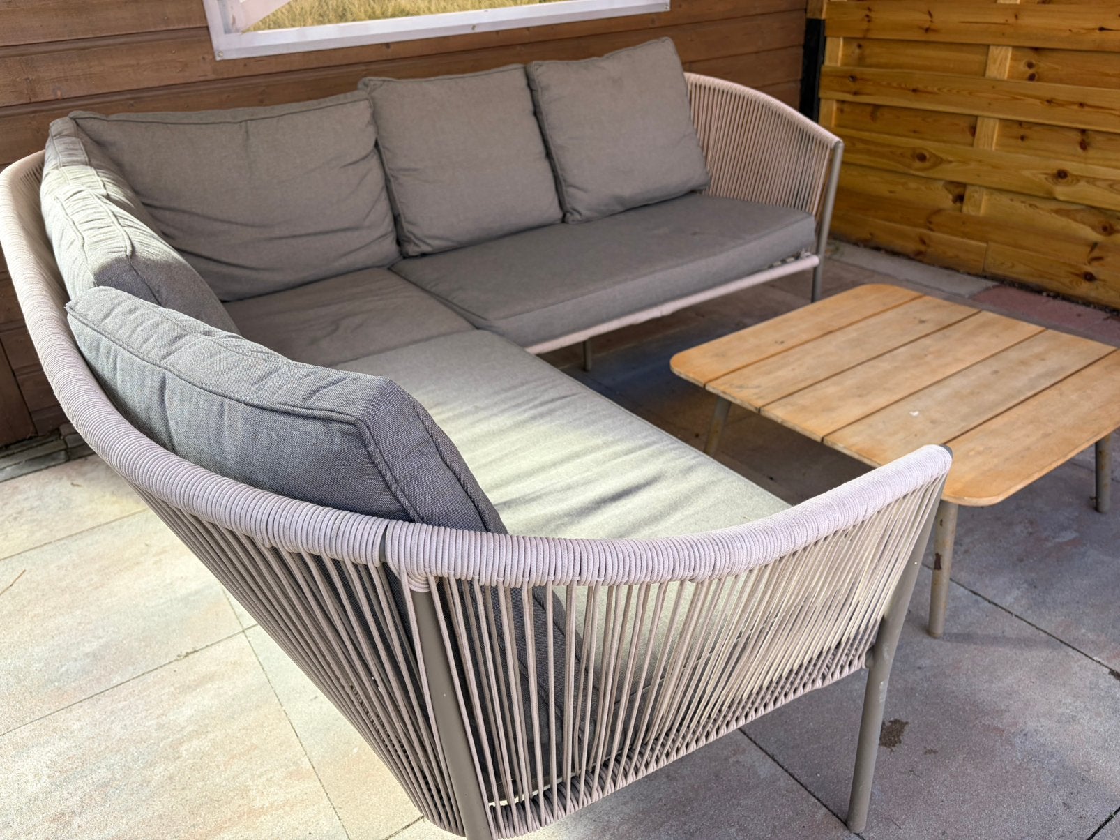 Loungeset Kopenhagen karwei beige/grijs, Tuin en Terras, Tuinsets en Loungesets, Ophalen, 5 zitplaatsen, Kunststof, Gebruikt