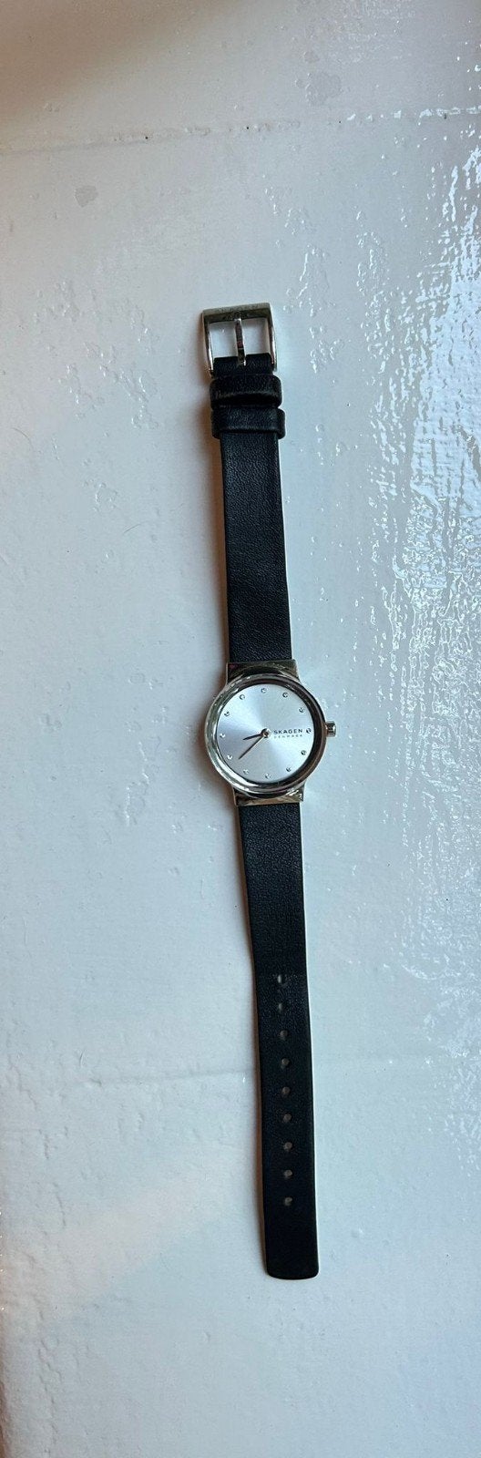Skagen Denmark Freja Dameshorloge met Strass en Leren Band, Overige merken, Leer, Polshorloge, Ophalen of Verzenden