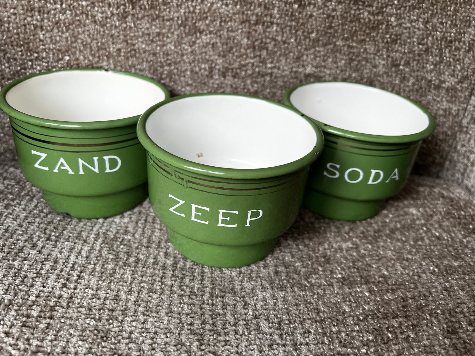 Vintage Emaille Potjes Zand Zeep Soda - Groen, Antiek en Kunst, Antiek | Emaille, Ophalen of Verzenden