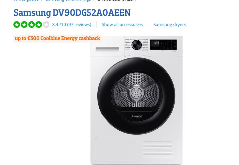 Samsung DV90CGC2A0AEEN Dryer, one year old  for sale, Witgoed en Apparatuur, Ophalen, Energieklasse A of zuiniger, 8 tot 10 kg