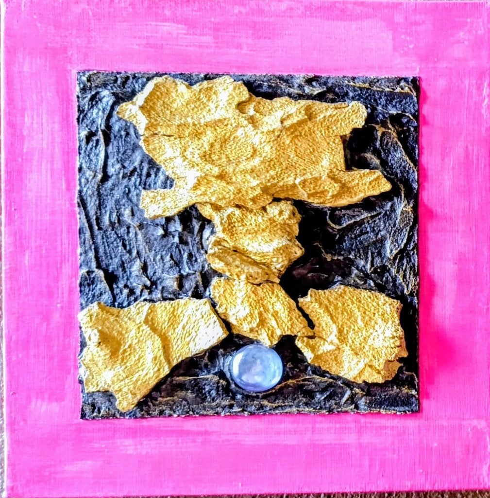 Abstract kunstwerk met textuur en roze lijst, Antiek en Kunst, Abstract, Gelimiteerde oplage, Ophalen of Verzenden, Gemengde techniek