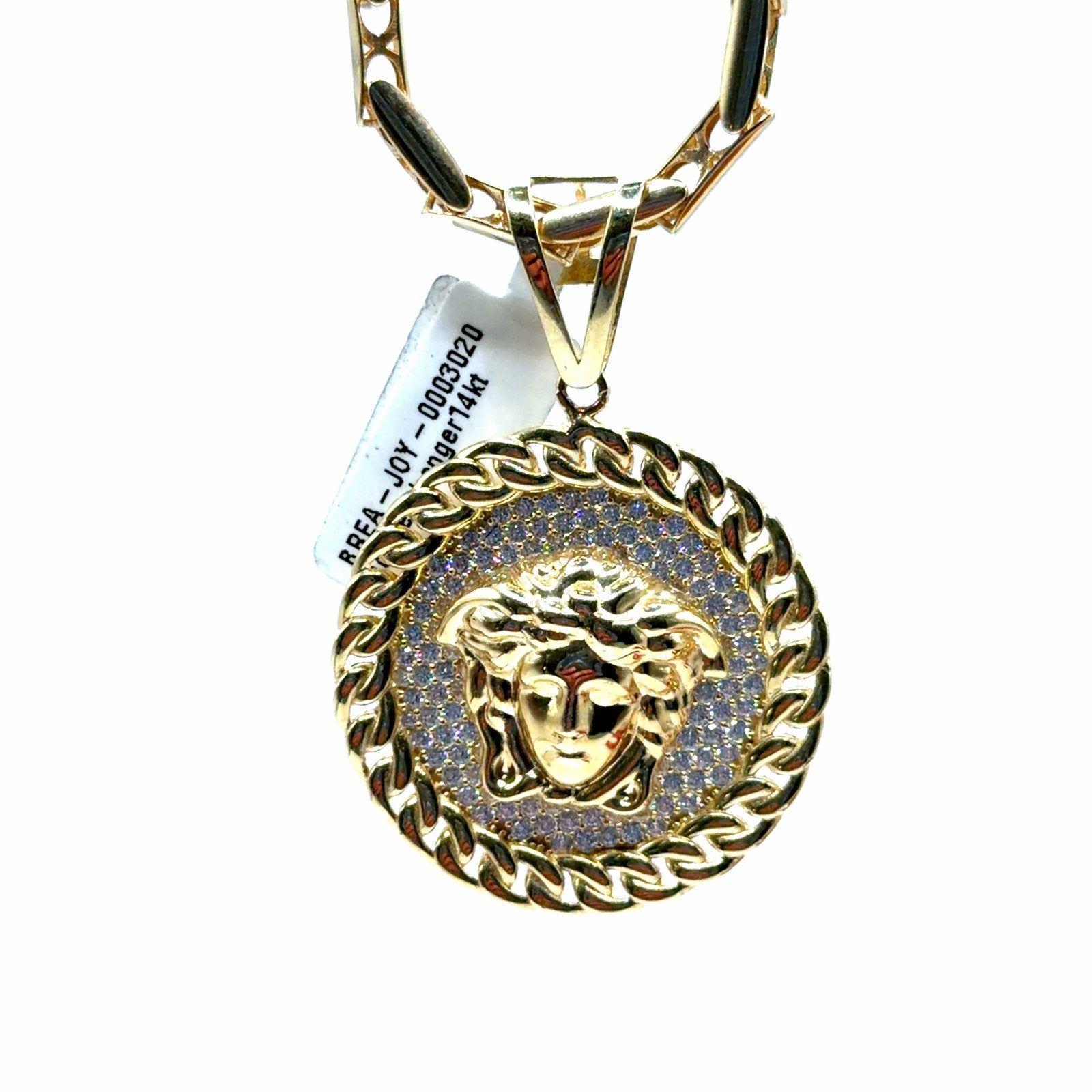 Gouden Hanger 14K met Medusa Hoofd en Zirkonia, Overige voorstellingen, Www.bredajuwelier.nl, Nieuw, Www.bredajuwelier.nl