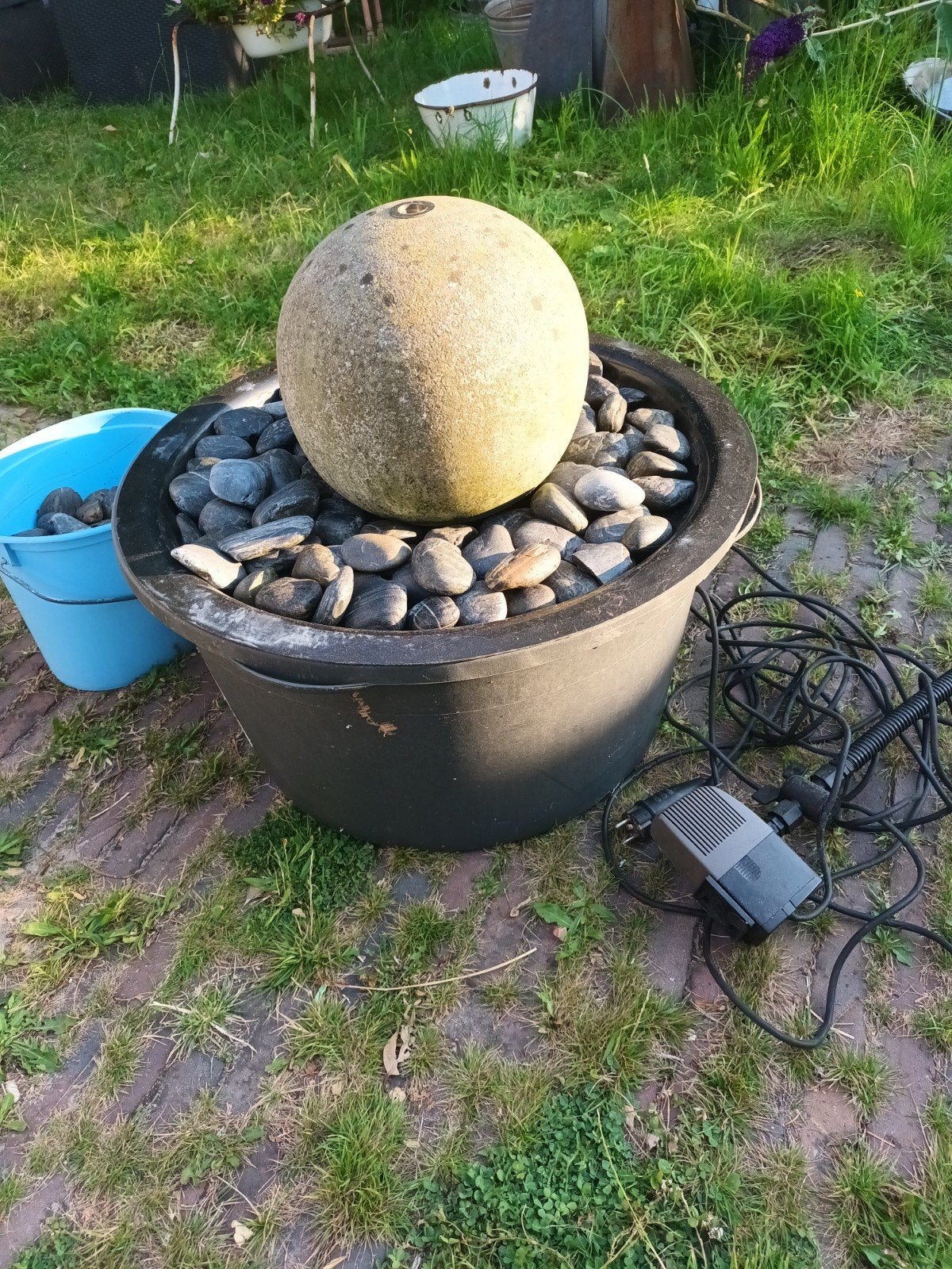 Granieten waterornament met pomp, Tuin en Terras, Waterpartijen en Fonteinen, Ophalen, Gebruikt, Graniet, Waterornament