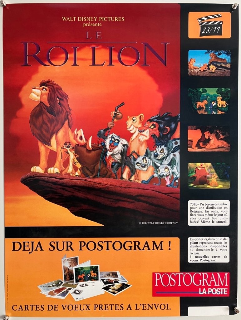 The Lion King (1994) / La Poste - Reclame poster, Ophalen of Verzenden, Zo goed als nieuw, A4 of kleiner, Muziek
