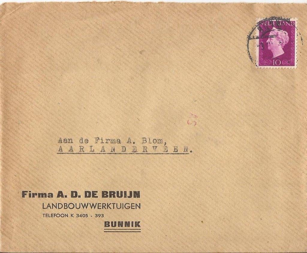 BUNNIK 1948 Firma AD. de BRUIJN Landbouwwerktuigen, Ophalen of Verzenden, 1940 tot 1960, Gelopen, Utrecht