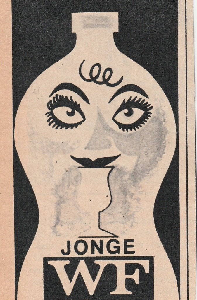 Retro reclame 1966 Wynand Fockink jonge genever kneepfles, Verzenden, Overige typen