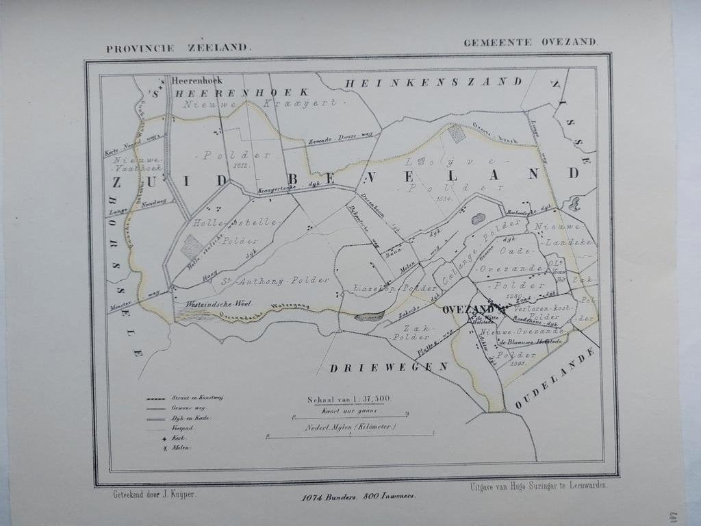 41 / Ovezand Zuid Beverland Zeeland Litho uit 1866 J. Kuyper, Ophalen of Verzenden