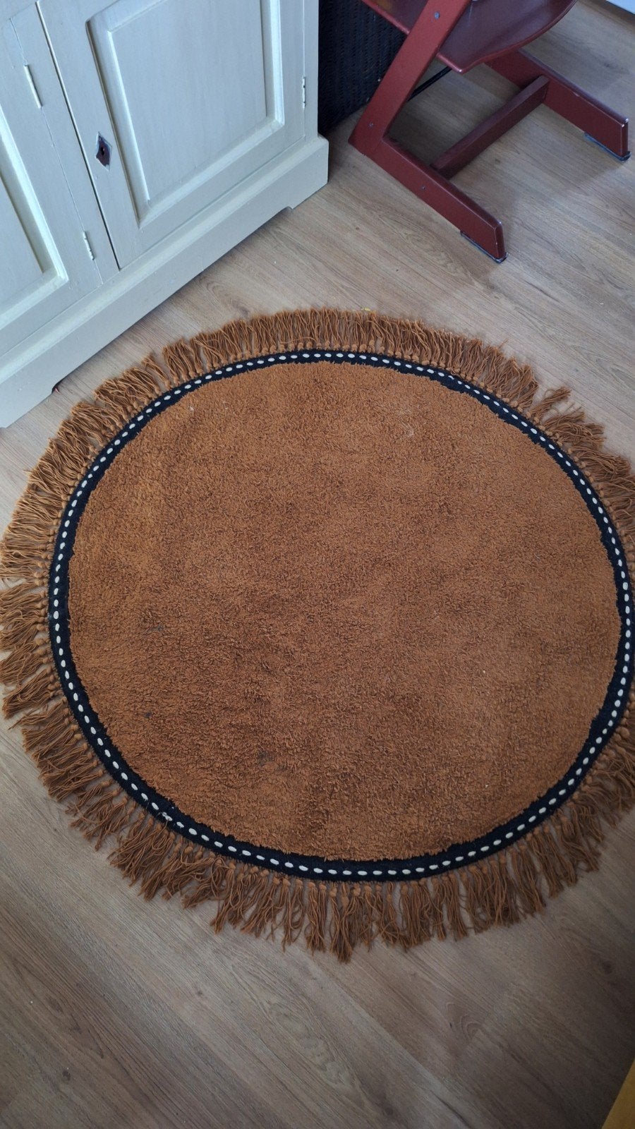 Tapis Petit rond vloerkleed bruin met franjes, Ophalen, Gebruikt, Bruin, Rond