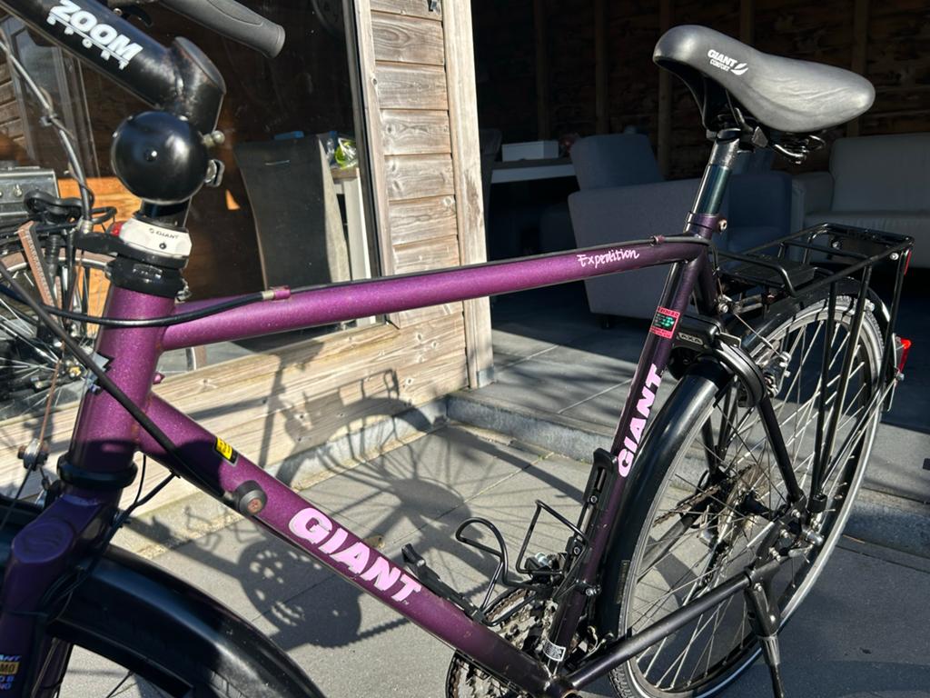 Giant Expedition Toerfiets - Paars/Zwart, Fietsen en Brommers, Gebruikt, Velgrem, 53 tot 57 cm, Minder dan 10 versnellingen